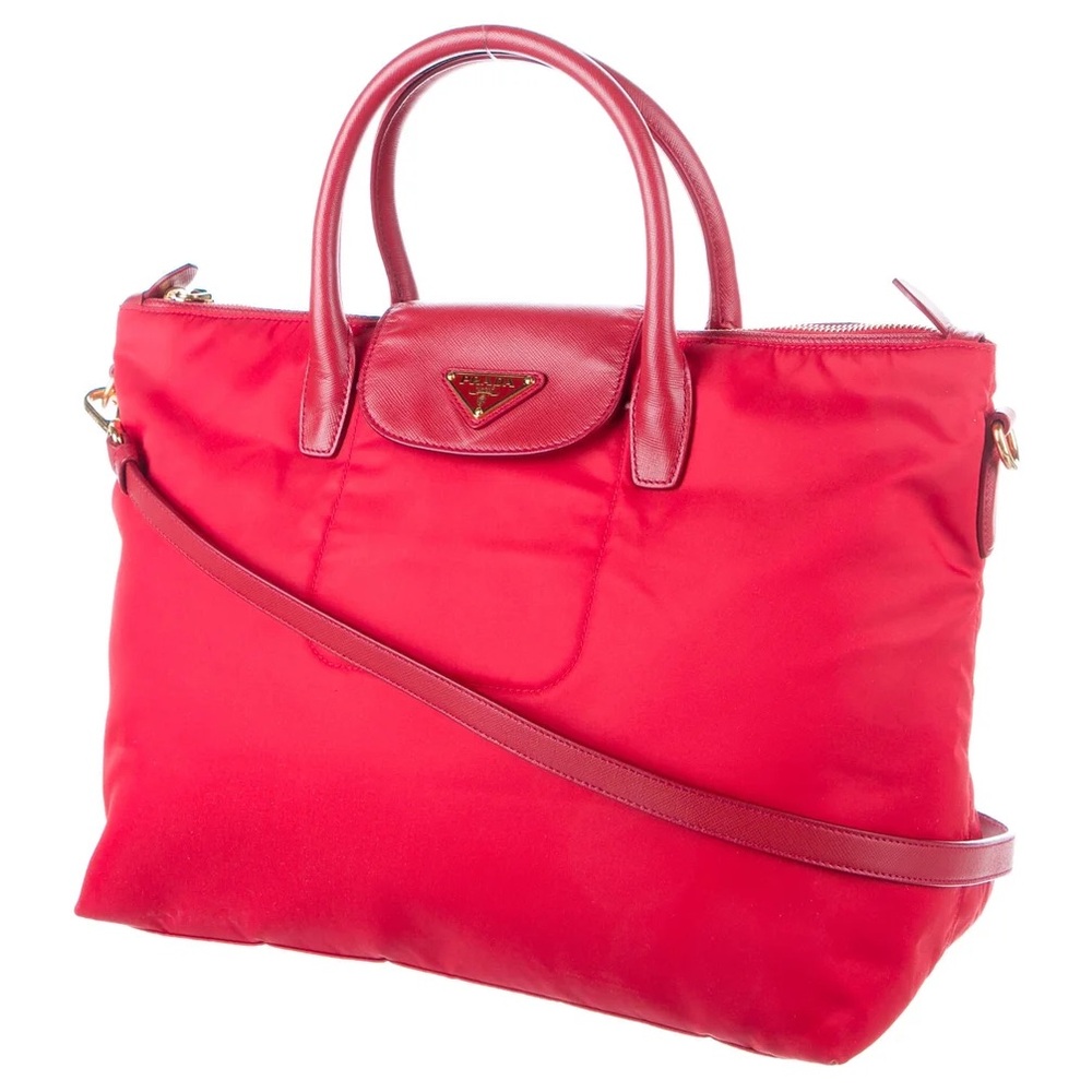 Prada Saffiano-Trimmed Tessuto Tote